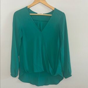 LUSH Green V-Neck Faux Wrap Blouse